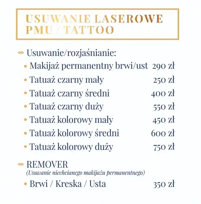 Laserowe usuwanie PMU TATTO - cennik