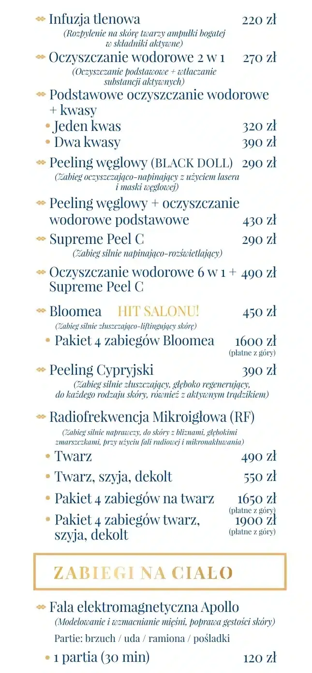 zabiegi - cennik
