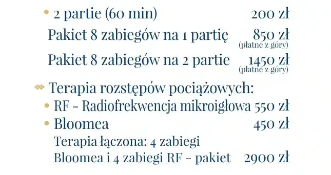 zabiegi - cennik